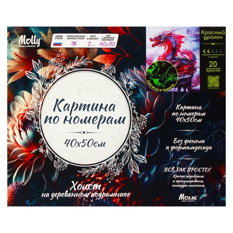 Картина по номерам со светящейся краской «Красный дракон» — картинка 10