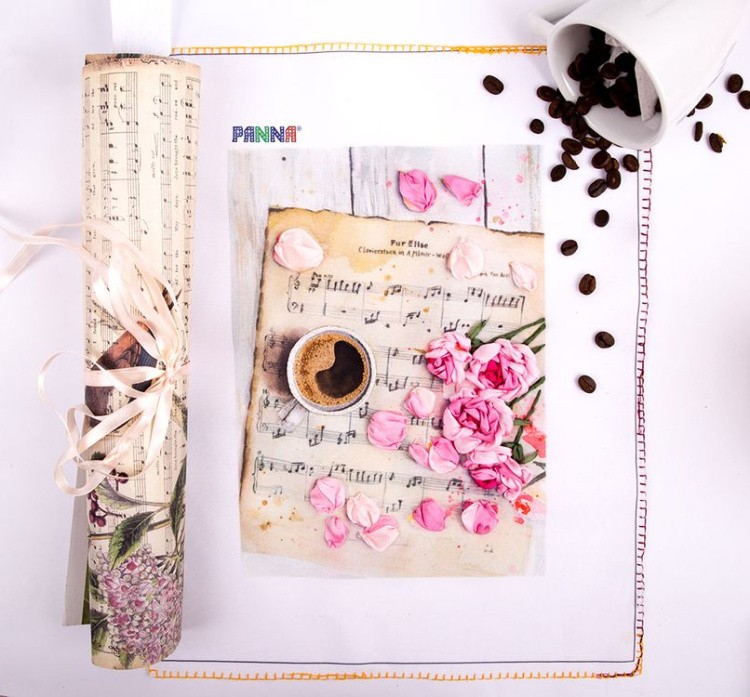 Вышивка лентами «Розы на нотах» — картинка 2