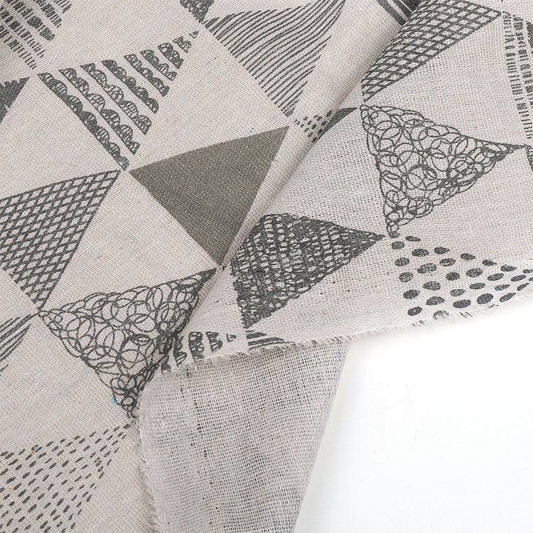 Ткань льняная, 3 м x 150 см, 140 г/м², цвет: молочный, геометрический принт, TBY — картинка 5