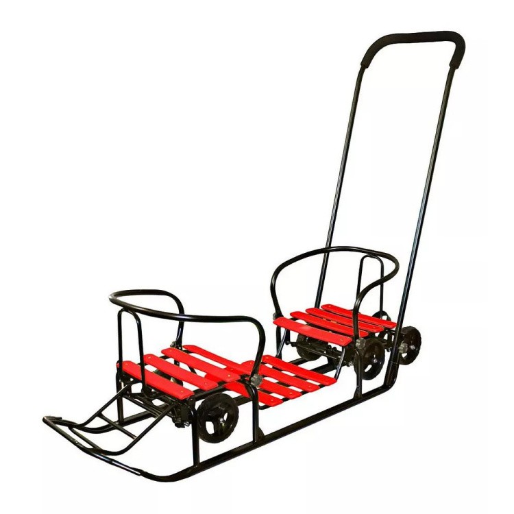 Санки детские Snow Black Auto «Для Двоих», красные с колесами — картинка 8