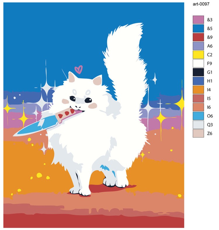 Картина по номерам «Кошки: белый пушистый кот с ножом 40x50» — картинка 2