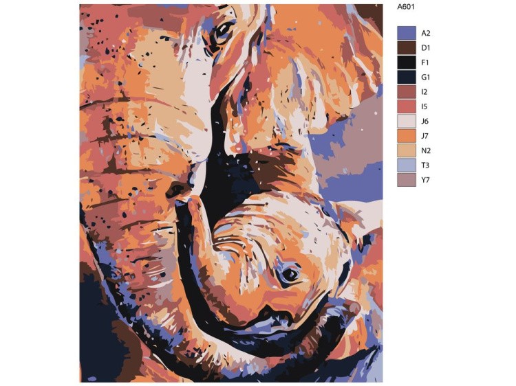 Картина по номерам «Слониха со слонёнком» — картинка 2