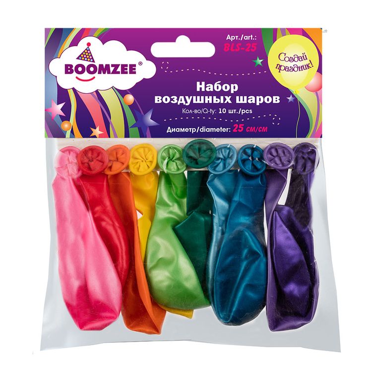 Набор воздушных шаров, 25 см, цвет: ассорти металлик, 10 шт., BOOMZEE — картинка 2