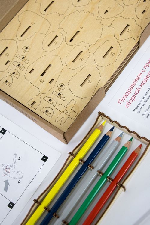 Конструктор из дерева «Львица со львенком с набором карандашей», UNIWOOD — картинка 5