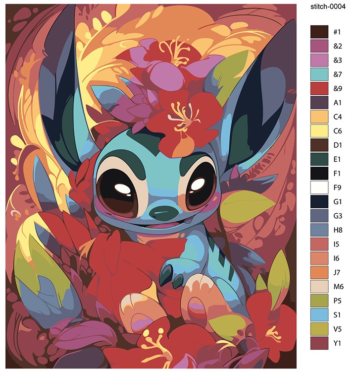 Картина по номерам «Стич в цветах» — картинка 2