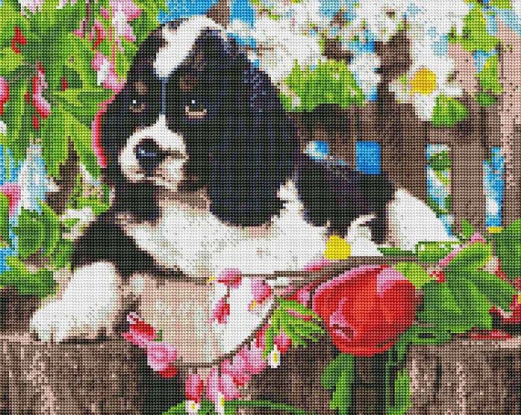 Алмазная вышивка «Милая собачка в саду»
