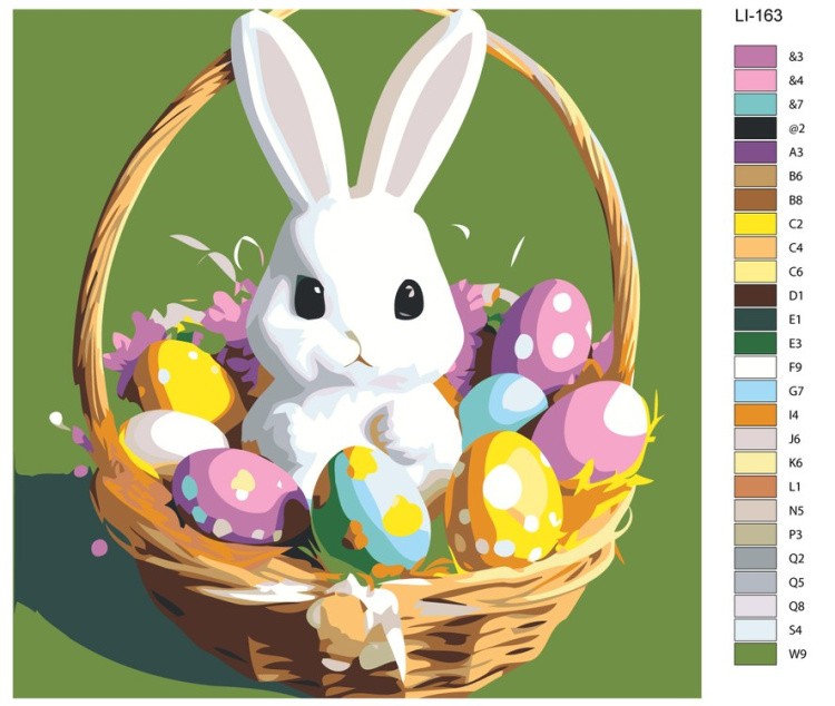 Картина по номерам «Пасхальный кролик в корзинке с яйцами» — картинка 2