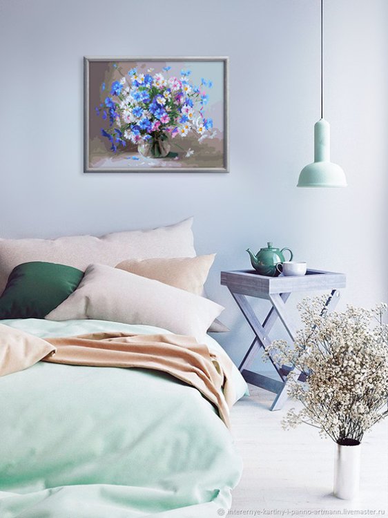 Картина по номерам «Васильки и ромашки в кувшине» — картинка 8