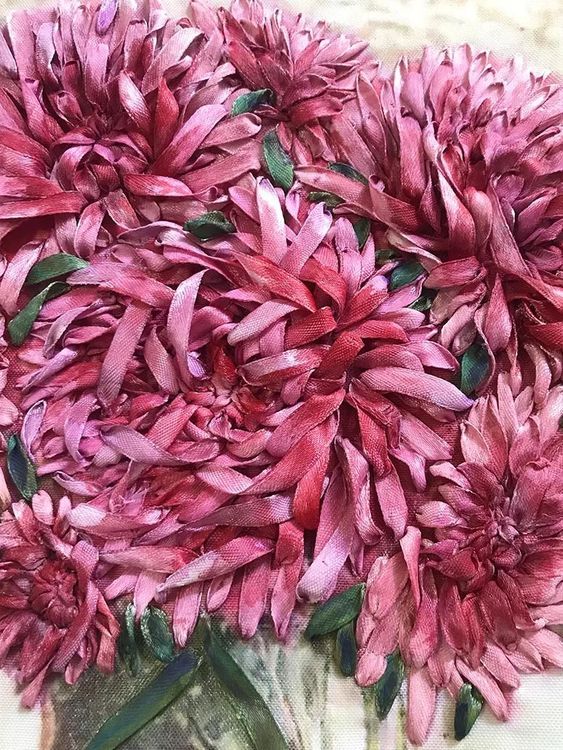 Вышивка лентами «Розовые астры» — картинка 3