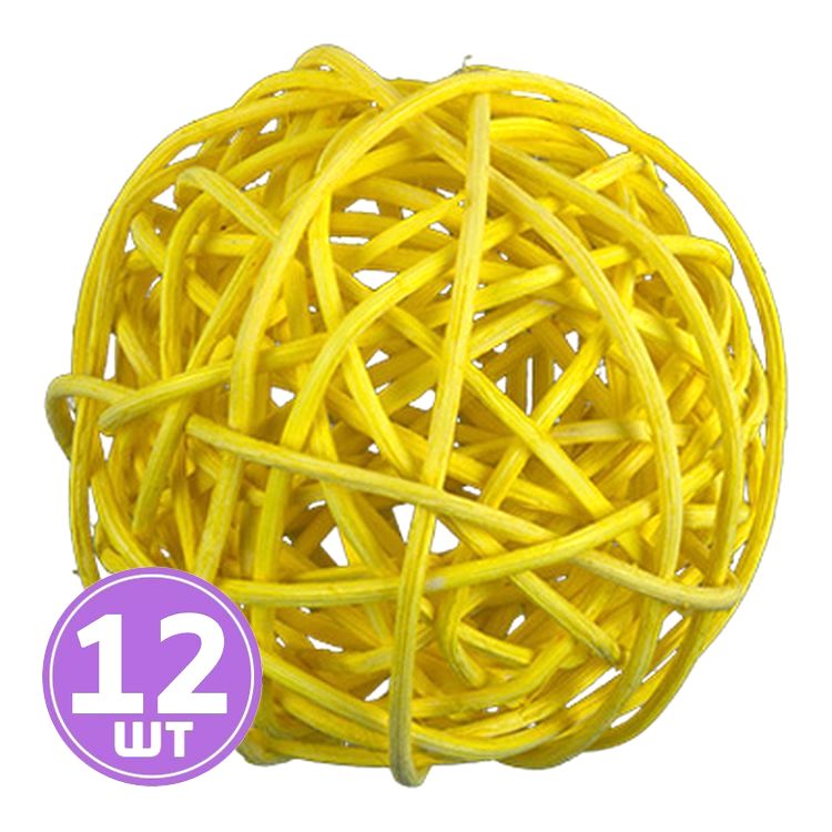 Шар декоративный из ротанга d 5 см, 12 шт., цвет: №04 жёлтый, Blumentag