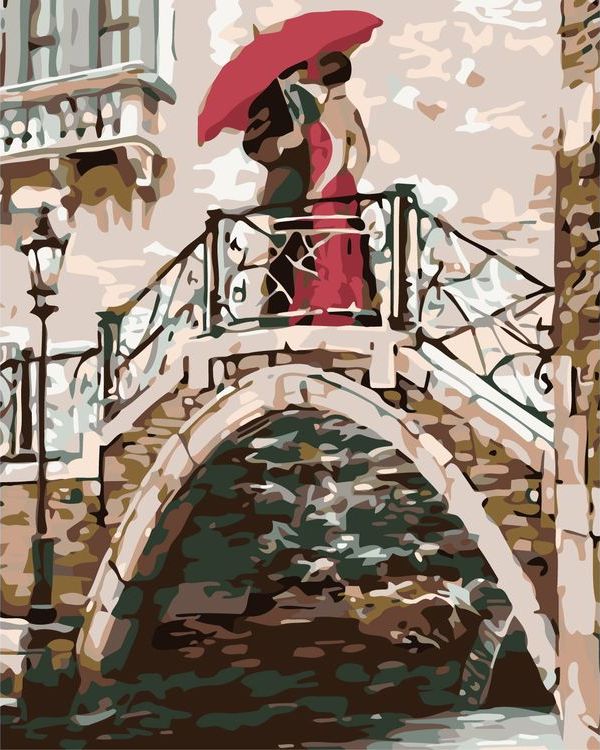 Картина по номерам «Пара под зонтом на мосту»