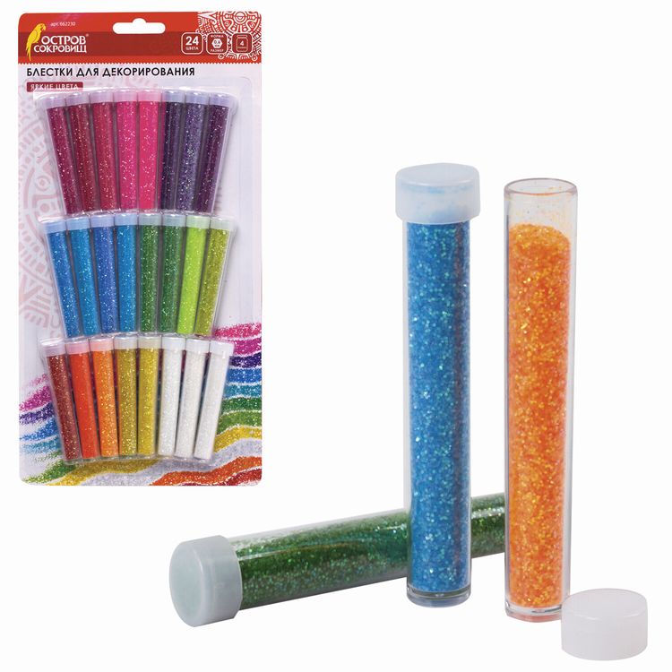 Блестки (глиттер), 24 цвета по 4 грамма, Остров Сокровищ — картинка 2