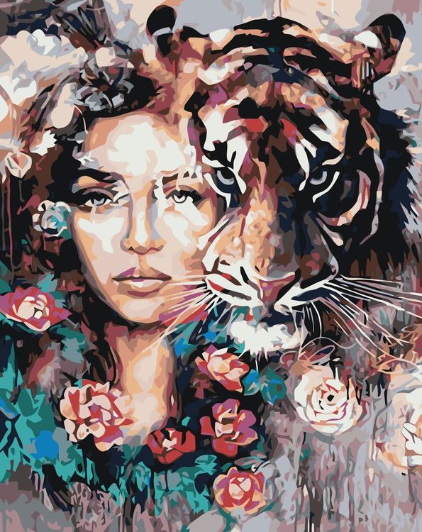 Картина по номерам «Девушка с тигром»