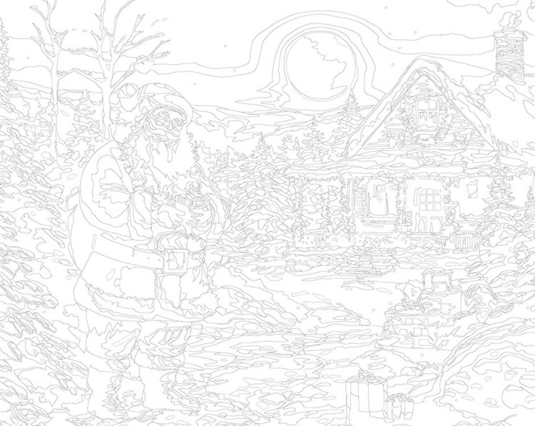 Картина по номерам «Новогодняя: Дед Мороз возле украшенного дома» — картинка 3