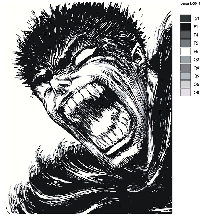 Картина по номерам «Берсерк Berserk манга аниме: Гатс чб» — картинка 2