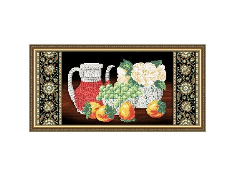 Рисунок на ткани «Хрусталь. Хурма и виноград на черном»