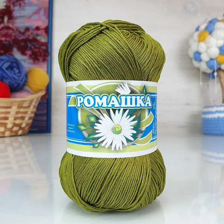 Пряжа ПНК им.Кирова Ромашка (4506), хаки, 5 шт. по 75 г — картинка 2