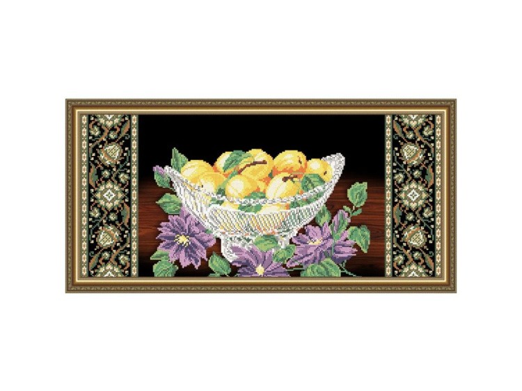 Рисунок на ткани «Хрусталь. Персики и клематис на черном»