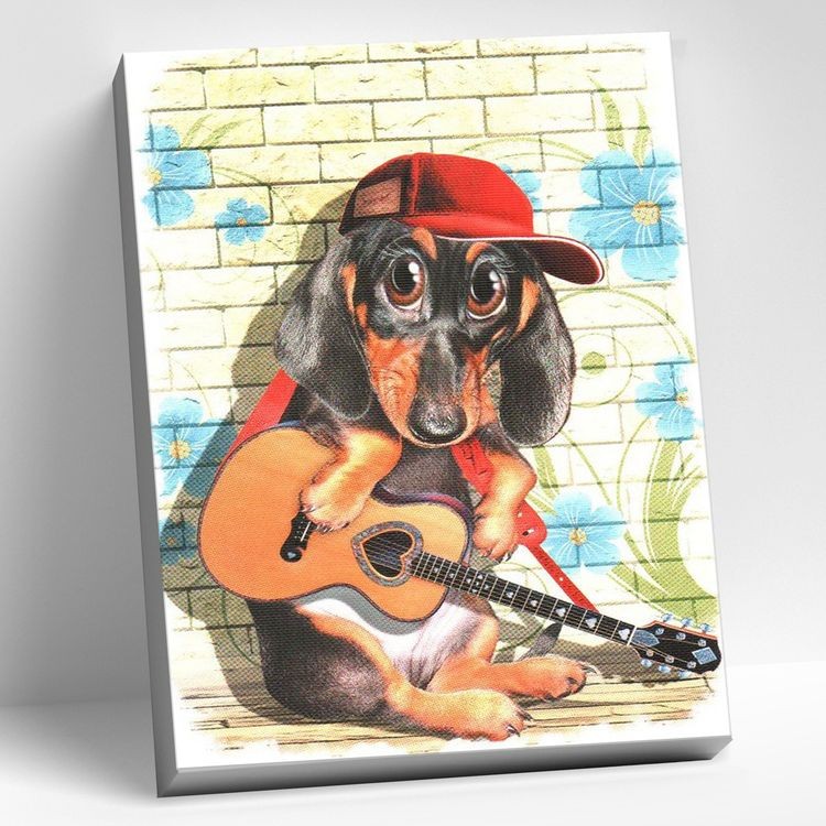 Картина по номерам «Такса с гитарой»