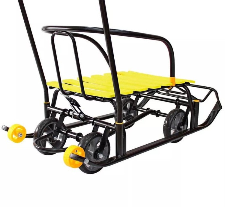 Санки детские Snow Black Auto желтые рейки с колесами — картинка 14