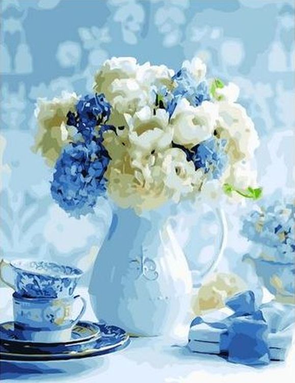 Картина по номерам «Цветы в белой вазе»