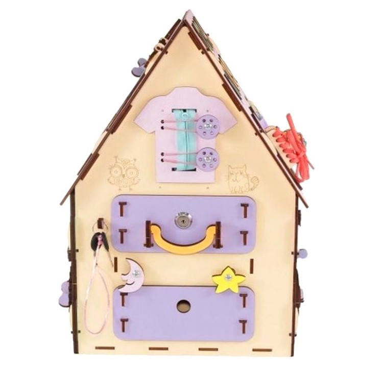 Бизиборд деревянный, развивающий «Домик», EWA — картинка 5