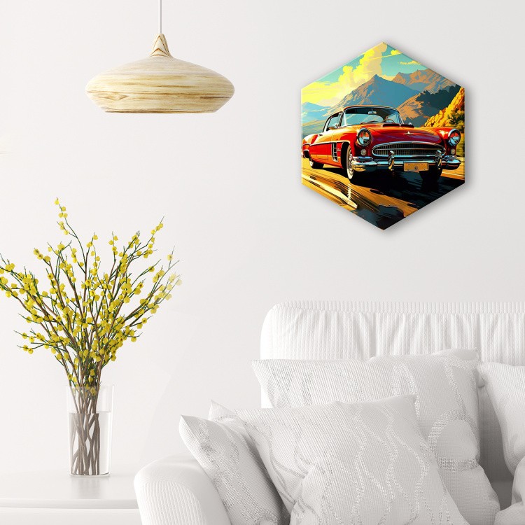 Картина по номерам с поталью Гексагон «Красный ретро автомобиль» — картинка 6