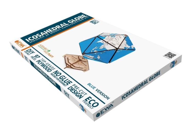 Конструктор деревянный 3D EWA «Глобус Икосаэдр с секретом», (шкатулка, сейф), синий — картинка 7