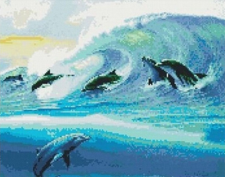 Алмазная вышивка «Дельфины на волнах»