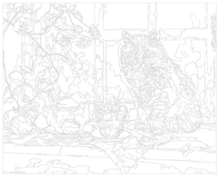 Картина по номерам «Рыжий кот пьет чай у окошка 2» — картинка 3