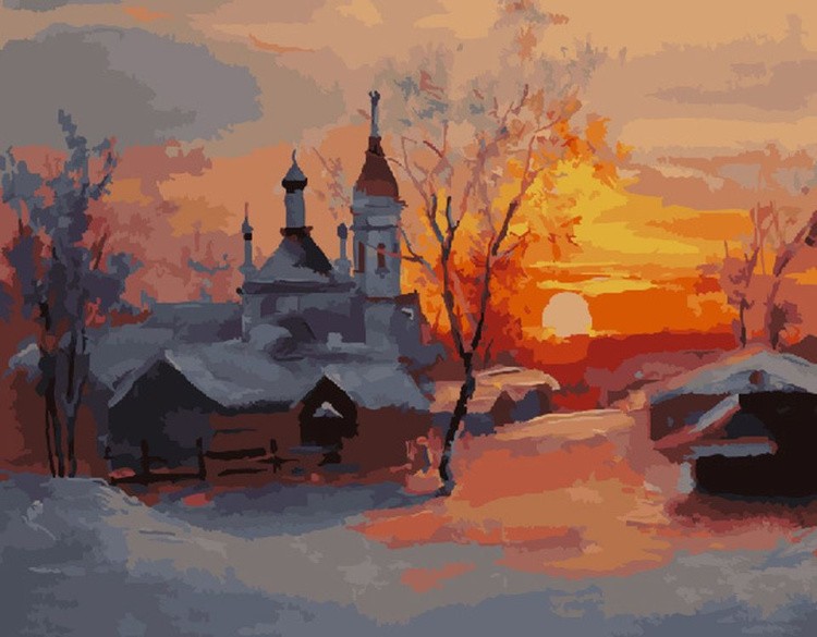 Картина по номерам «Зимний храм на закате»