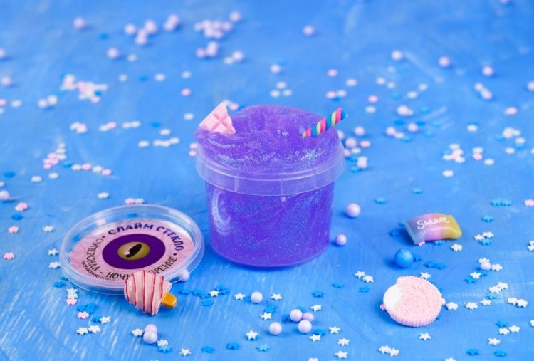 Слайм Стекло с фиолетовыми блестками, 100 гр — картинка 2