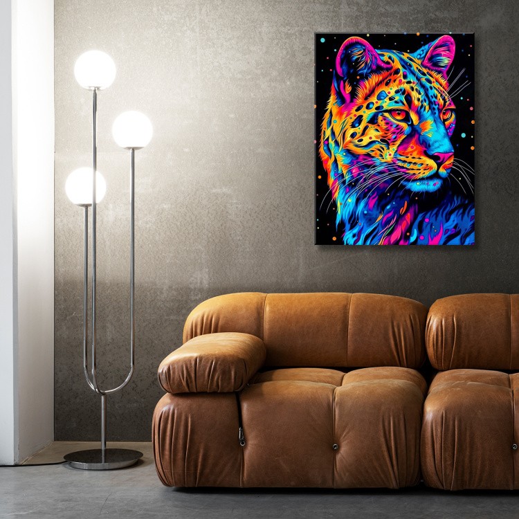 Картина по номерам «Черный холст Радужный леопард» — картинка 4