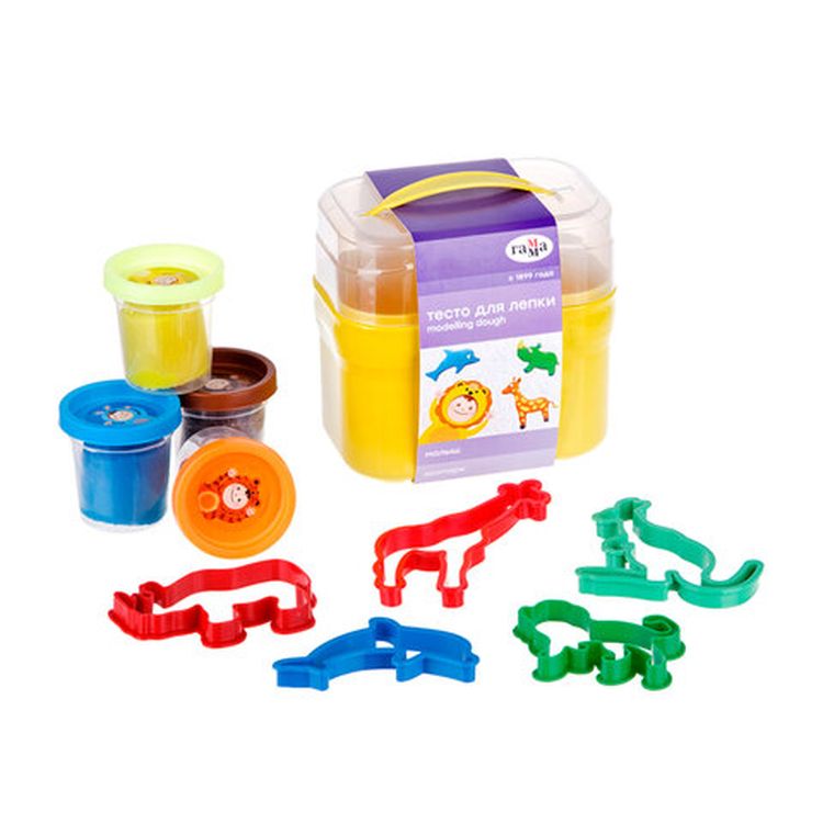 Пластилин на растительной основе (тесто для лепки) Gamma «Малыш. Зоопарк», 4 цвета, 240 г, 5 формочек — картинка 2