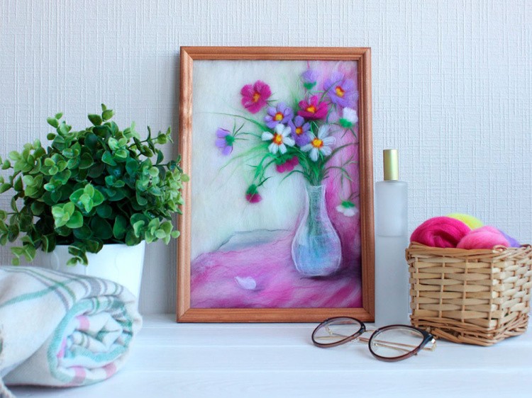 Картина шерстью «Нежная космея» — картинка 4