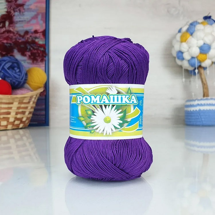 Пряжа ПНК им.Кирова Ромашка (2212), фиолетовый, 5 шт. по 75 г — картинка 3