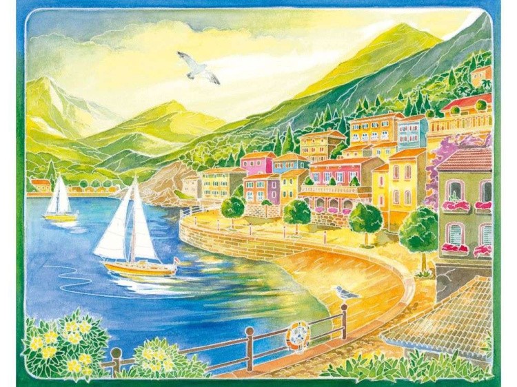 Картина акварелью по контурам «Морской пейзаж» — картинка 4