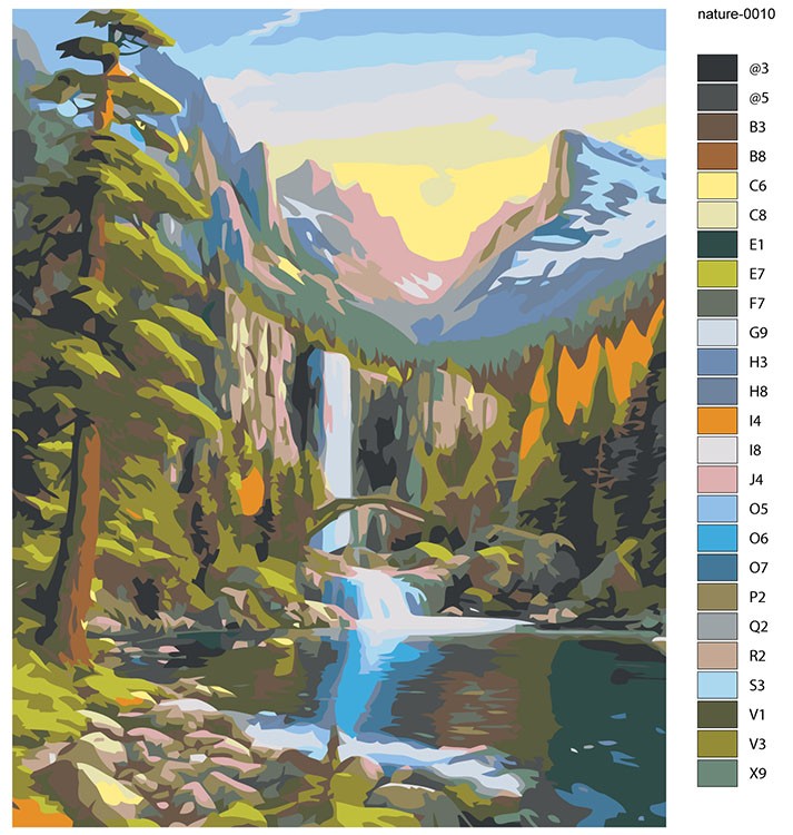 Картина по номерам «Природа: Пейзаж с горным водопадом в лесу 2» — картинка 2