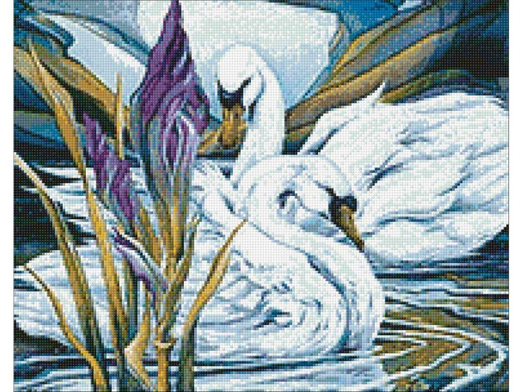 Алмазная вышивка «Лебеди и ирисы» — картинка 2