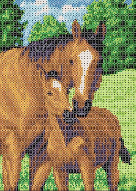 Рисунок на ткани «Мамы и их зверята. Лошади»