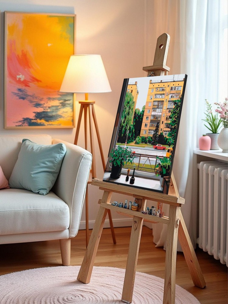 Картина по номерам Дома панельки родные лето за окном — картинка 10