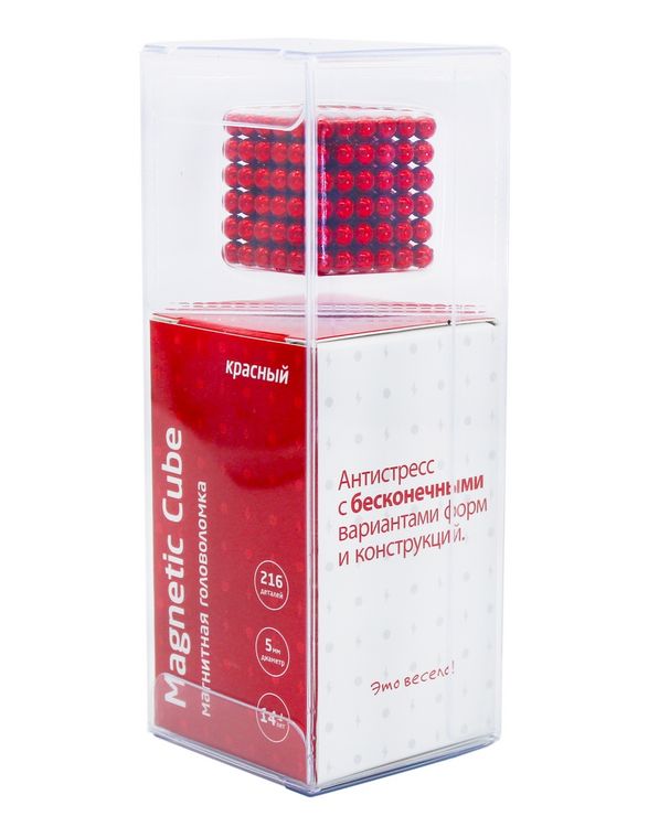 Головоломка магнитная Magnetic Cube, красный, 216 шариков, 5 мм (Неокуб) — картинка 3
