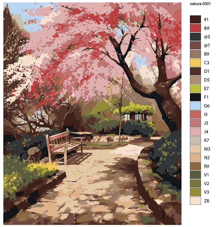 Картина по номерам «Цветущая сакура в японском саду 3» — картинка 2