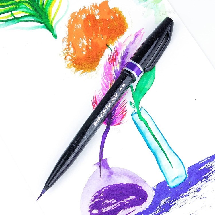 Браш пен Brush Sign Pen Artist, ultra-fine 0,5 - 5 мм, цвет: фиолетовый, Pentel — картинка 5