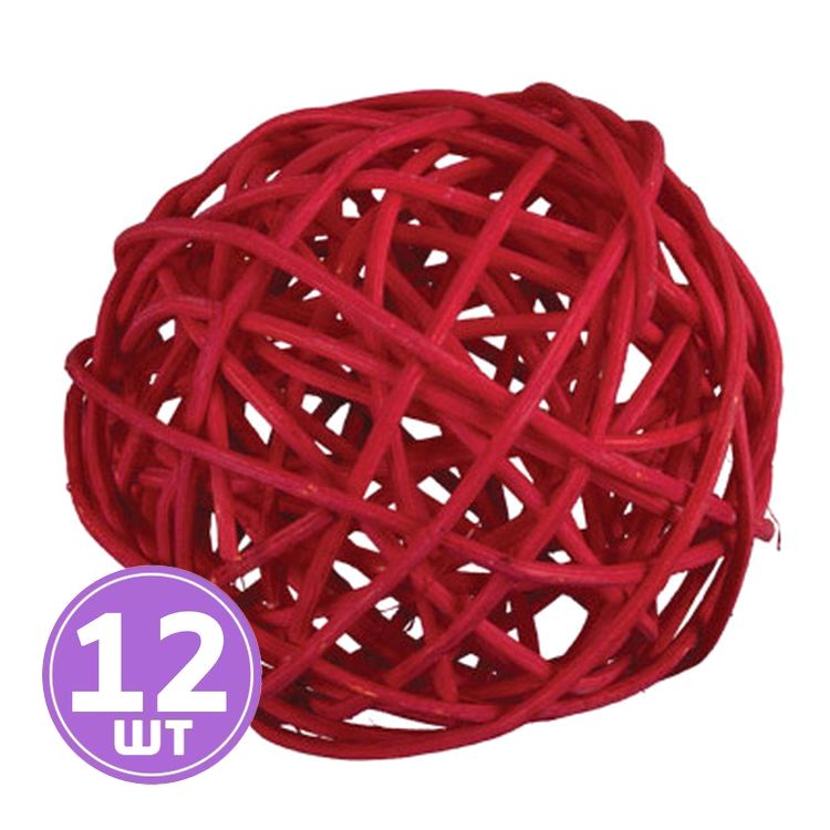 Шар декоративный из ротанга d 5 см, 12 шт., цвет: №12 красный, Blumentag
