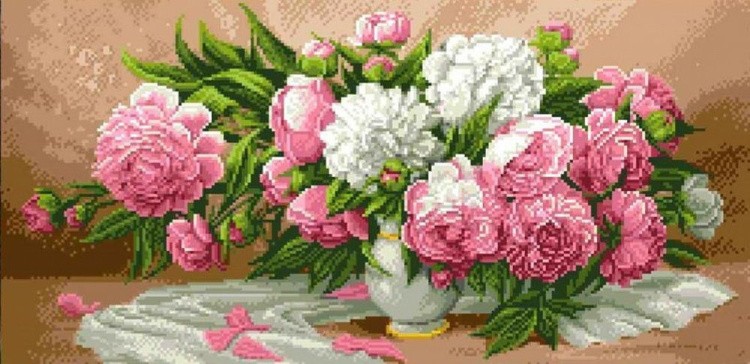 Рисунок на ткани «Пионы в вазе»