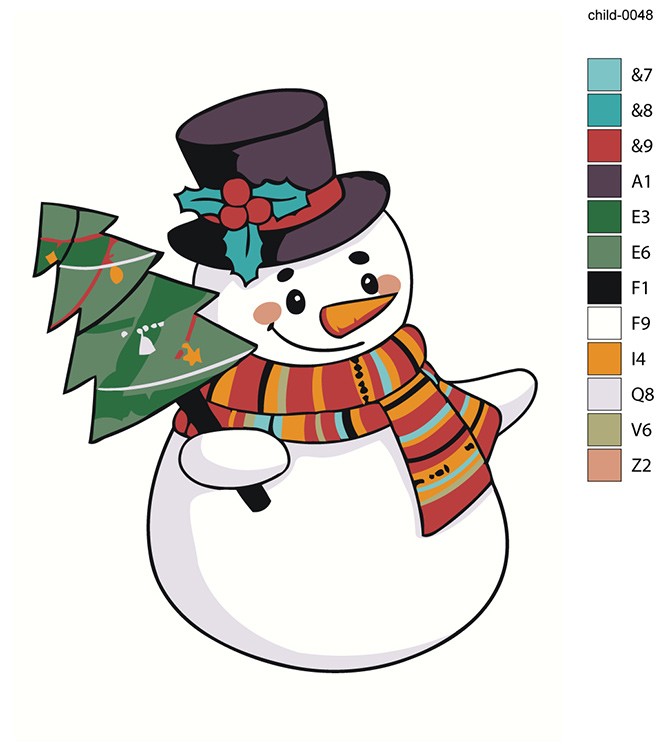 Картина по номерам «Детская, для детей: снеговик и ёлка» — картинка 2