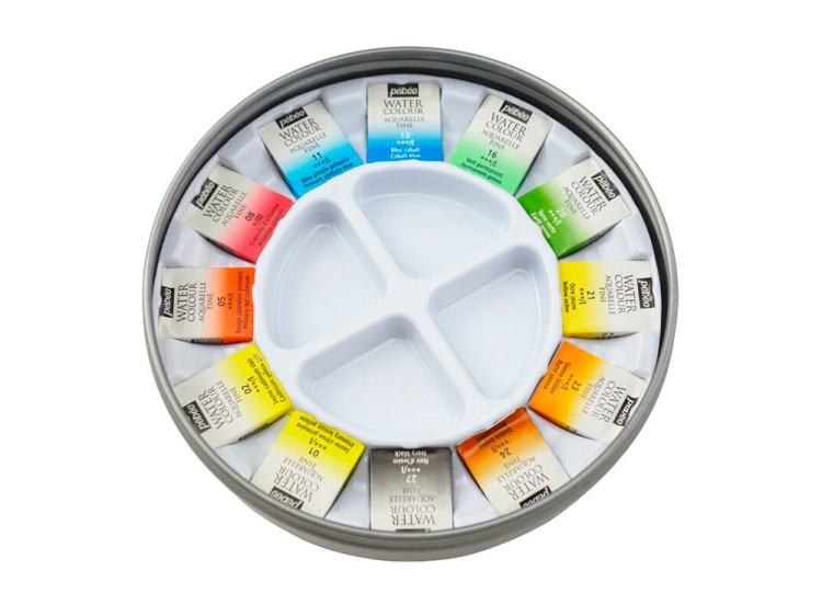 Краски Pebeo акварель 12 цветов набор Aquarelle Fine в металлической коробке с кистью — картинка 4