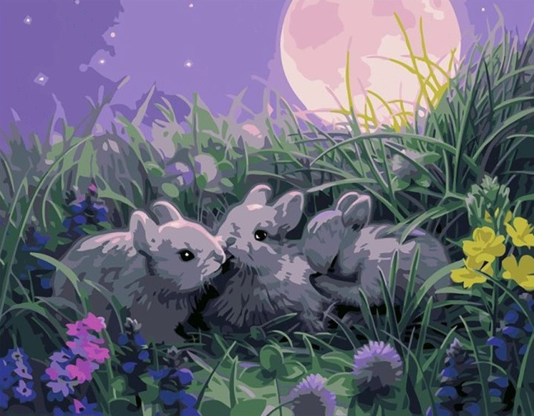 Картина по номерам «Зайчики под Луной»