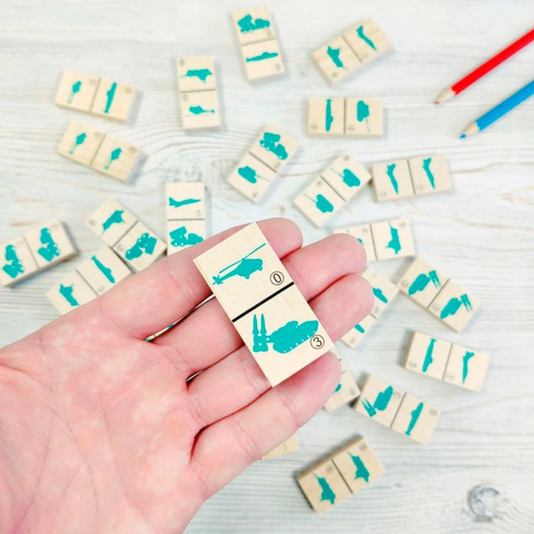 Деревянная развивающая игра Пелси «Домино детское Военная техника» — картинка 4